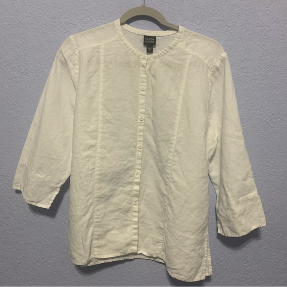 Eileen Fisher White 100% Linen Top - Picture 1 of 6